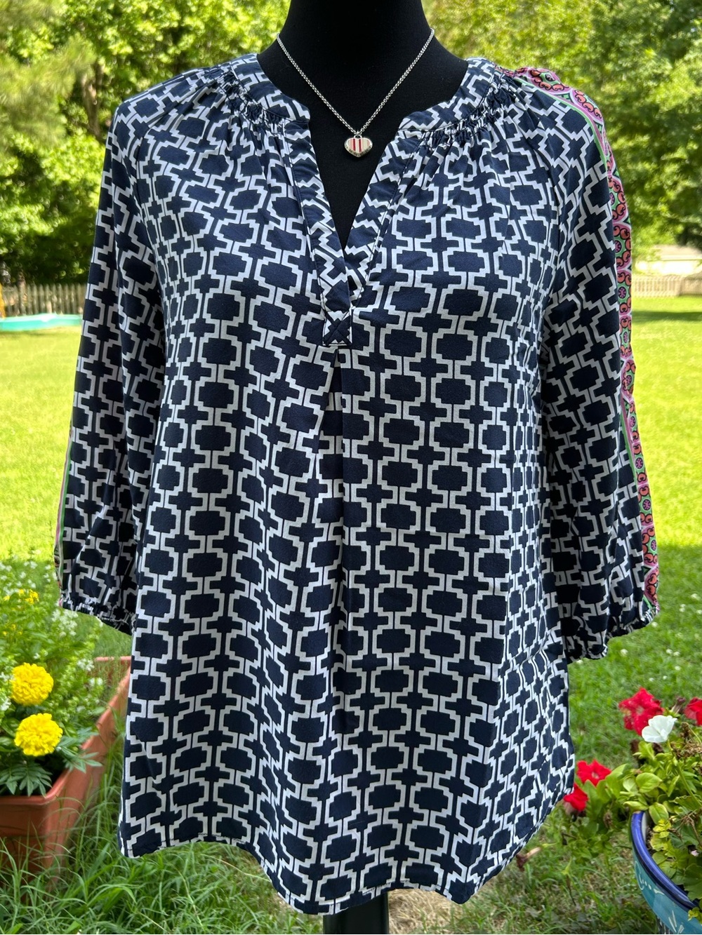 Crown & Ivy Navy Geo Top